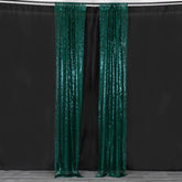 2 Pack Hunter Emerald Green Sequin Event Curtain Drapes with Rod Pockets, Seamless Backdrop Event Panels - 8ftx2ft