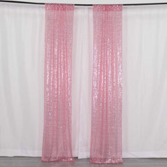 2 Pack Pink Sequin Event Curtain Drapes with Rod Pockets, Seamless Backdrop Event Panels - 8ftx2ft