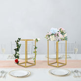 2-Pack Wedding Flower Stand Gold Metal Geometric Column Frame Rectangular - Versatile Floral Pedestal for Sophisticated Arrangements 12"