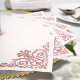 20 Pack Linen-Like Paper 5"x5" Napkins White - Rose Gold Fleur Vintage Airlaid Cocktail Napkins