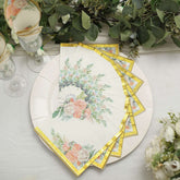 20-Pack Paper Cocktail Napkins with Pink Peony Floral Design and Gold Trim White - 2 Ply Wedding Beverage Napkins 18GSM
