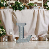 20" Vintage Galvanized Metal Marquee Letter Light Cordless With 16 Warm White LED - L