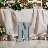 20" Vintage Galvanized Metal Marquee Letter Light Cordless With 16 Warm White LED - N