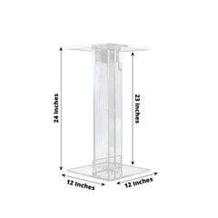 Acrylic Display Stand Flower Pedestal with Square Bases Clear - Durable 10mm Thick Wedding Centerpiece 24"