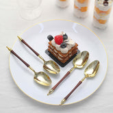 24-Pack Plastic Dessert Spoons with Roman Column Handle Gold/Brown - European Style Disposable Utensils 6"