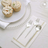 24-Pack Plastic Fork and Spoon Set Metallic Silver - Heavy Duty Disposable Modern Utensils 6"