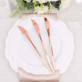 24-Pack Plastic Knives Glossy Rose Gold - Premium Heavy Duty Disposable Flatware Cutlery 8"