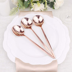 24-Pack Plastic Spoons Glossy Rose Gold - Premium Heavy Duty Disposable Silverware 8"