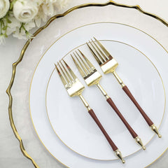 24-Pack Plastic Forks with Roman Column Handle Gold/Brown - European Style Disposable Utensils 8"