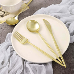 24-Pack Plastic Flatware Set with Sleek Modern Design Gold - Premium Disposable Silverware 8"