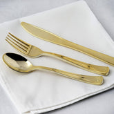 24-Pack Plastic Utensil Set Metallic Gold Classic Heavy Duty - Decorative Disposable Tableware 7", 8"