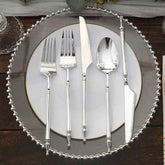 24-Pack Plastic Utensil Set with Roman Column Handle Silver - Disposable Silverware