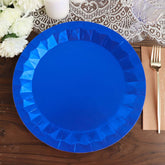 25-Pack Paper 12" Round Charger Plates in Royal Blue with Geometric Prism Design - Disposable 400GSM Serving Trays