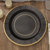 25-Pack Disposable Round Charger Plates in Black Sunray Design with Gold Rim - 350GSM Heavy Duty Paper Chargers 13"