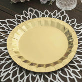 25-Pack Paper 9" Round Dinner Plates in Metallic Gold with Geometric Prism Rim - Disposable 400GSM Party Plates for Banquets & Celebrations