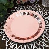 25-Pack Paper 9" Round Dinner Plates in Metallic Rose Gold with Geometric Prism Rim - Disposable 400GSM Party Plates