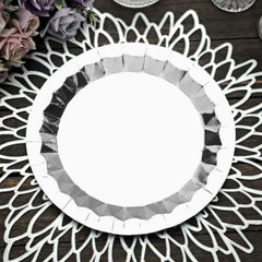 25-Pack Paper 9" Round Dinner Plates in Metallic Silver with Geometric Prism Rim - Disposable 400GSM Party Plates