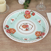 25-Pack Paper 9" Round Dinner Plates in Light Turquoise with Vintage Rose Flower Print