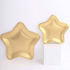 25-Pack Paper Star Shaped Dessert Plates in Matte Gold - Eco-friendly Disposable 300GSM Salad Appetizer Plates for Festive Occasions 7"