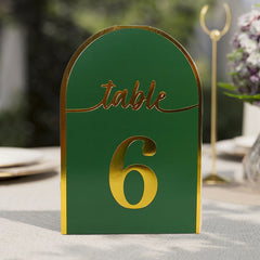 25-Pack 7" Disposable Table Numbers, Hunter Emerald Green Free Standing Double Sided Table Number Place Cards with Metallic Gold Foil Numbers 1-25