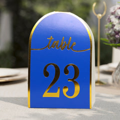 25-Pack 7" Disposable Table Numbers, Royal Blue Free Standing Double Sided Table Number Place Cards with Metallic Gold Foil Numbers 1-25