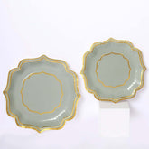 25-Pack Paper Dessert Plates in Sage Green with Gold Scallop Rim - Disposable 300GSM Appetizer Salad Plates 8"