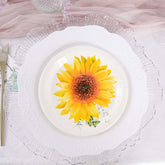 25-Pack Paper 7" Round Dessert Plates White with Sunflower Design - Disposable Salad Plates for Rustic Events & Garden Themes
