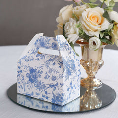 25 Pack White Blue Candy Gift Tote Gable Boxes in French Toile Pattern, Party Favor Treat Boxes - 6"x3.5"x7"