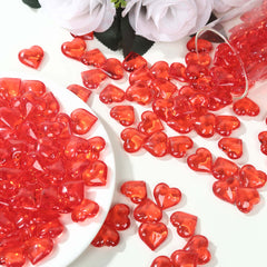 250 Pcs Acrylic Heart Diamond Gems Red Vase Fillers - Romantic Translucent Table Scatters for Valentine's Day & Events