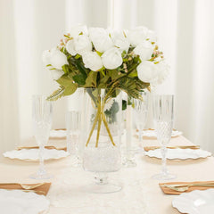 3 Pack 13" White Real Touch Silk Rose Bud Flower Bridal Bouquets, Artificial Floral Bush Arrangements