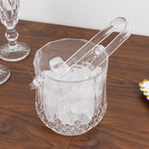 3-Pack Clear Plastic Small Ice Buckets with Handle & Tongs in Crystal-Cut Design 5"x5"