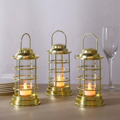 3-Pack LED Tealight Candles Decorative Gold - Battery Operated Mini Lantern Lamps 7"