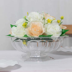 3-Pack Plastic Footed Compote Bowl Flower Vases Roman Style Clear - Round Decorative Pedestal Table Centerpieces 10"