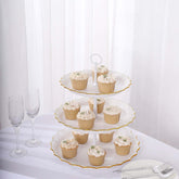 3-Tier Plastic Round Cupcake Stand 15" White with Lace Gold Rim Scalloped Edges