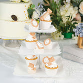 3-Tier Plastic Square Cupcake Stand Tower White - Charming Easy to Assemble Dessert Display Serving Tray Platter with Floral Embossed Scalloped Rim & Silver Handle for Tea Parties Weddings & Special Occasions 13"