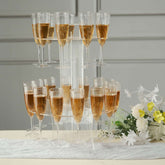 3-Tier Round Champagne Glass Holder Tower Clear Acrylic + 1 Bottle for Professional & Home Use 21"