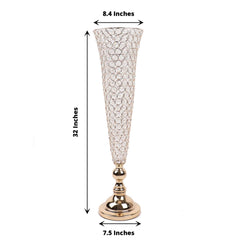 2-Pack Crystal Beaded Trumpet Vase Set Gold - Table Centerpiece for Weddings and Events 32"