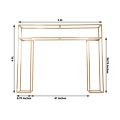 5ft Over the Table Stand in Gold, Freestanding Rectangular Double Frame Over the Table Rod for Floral Balloon Décor