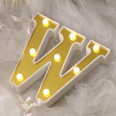 3D Marquee Letter "W" Warm White 8 LED Lights Gold - Chic Light-Up Decor for Events 6"