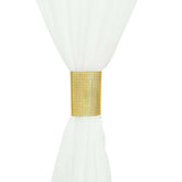 4 Pack Gold Rhinestone Mesh Velcro Backdrop Curtain Bands, Large Chair Sash Clip Tie Backs - 5"X10"