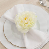 4-Pack Napkin Holders with Silk Peony Flower – Ivory Floral Napkin Rings for Dining Table Settings