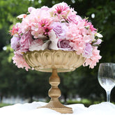 4-Pack Metal Compote Pedestal Bowl Flower Vases with Vintage Floral Pattern Gold - Decorative Wedding Table Centerpieces 10"