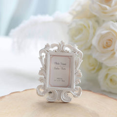 4-Pack Picture Frames White Resin Vintage Baroque Design Rectangle - Mini Photo Frame Wedding Place Card Holders & Party Favors 4"x3"