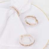 4-Pack White Pearl Rhinestone Napkin Holders, Elegant Round Napkin Rings - 2"