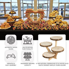 4-Tier Wooden Cupcake Stand Farmhouse Style Natural Wood Slice Design - Rustic Dessert Display Cake Holder 15" Tall