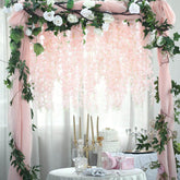42" Silk Hanging Wisteria Flower Garland Vines in Blush, Elaborated 5 Full Strands in 1 Bush