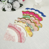 48-Pack Round Paper Cocktail Napkins with Vintage Floral Mixed Design and Scalloped Edges - Soft 2 Ply Disposable Napkins 6.25"x6.25"