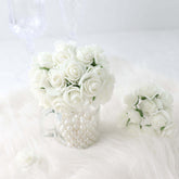 48 Roses 1" Ivory Real Touch Artificial DIY Foam Rose Flowers With Stem, Craft Rose Buds