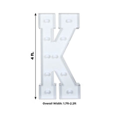 Giant LED Marquee Light Up Letter "K", White 4ft Pre-Cut Foam Board with 10 Warm White Battery Operated LEDs, Glue Gun and Sticks