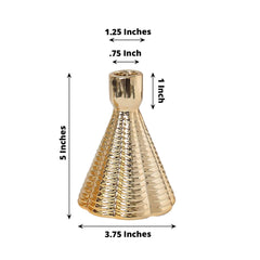 3-Pack Ceramic Taper Candle Holders Ribbed Cone Shaped Design Metallic Gold - Candlestick Stands for Decor 5"